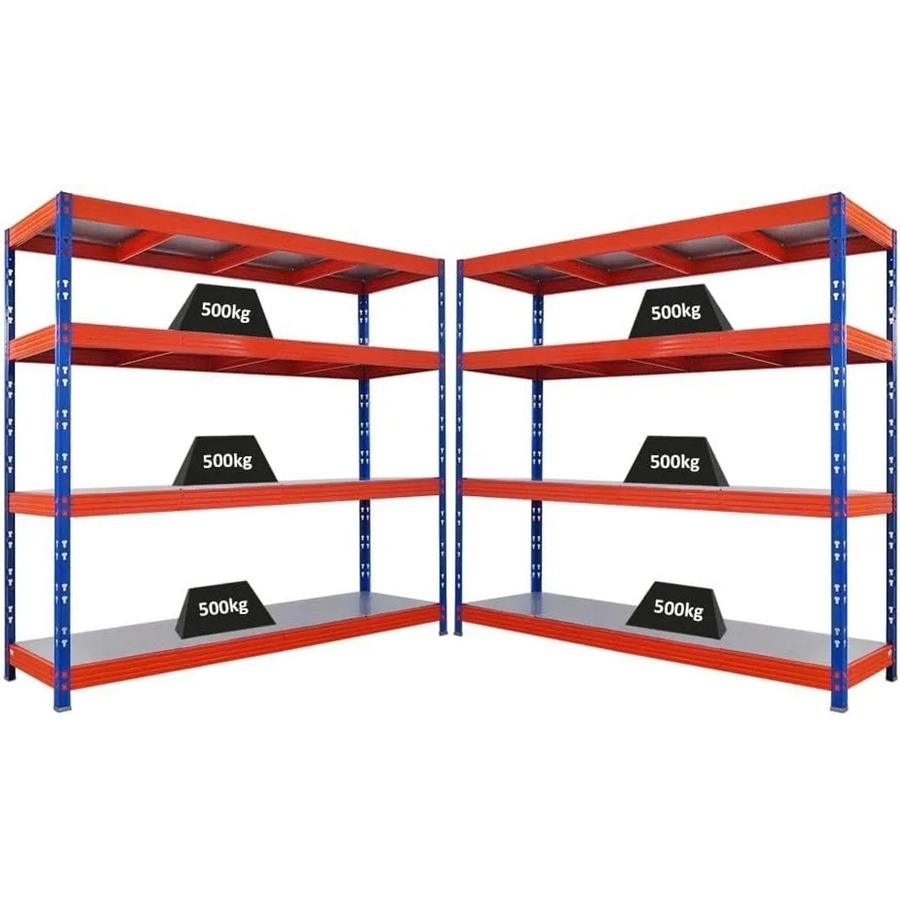 PROREGAL Rhino Profi Schwerlastregal Set aus 2 Stück, Blau/Orange, 4 Stahlplatten-Ebenen, Fachlast 500kg, H x B x T: 180 x 200 x 60 cm - Bild 2