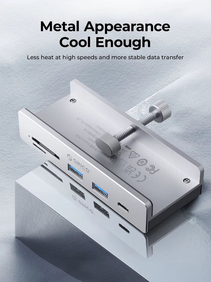 Orico USB 3.2 Hub 6-Port Erweiterung in Silber mit 10 Gbit/s Übertragungsrate, SD- und TF-Kartenslot sowie externer Stromversorgung - Bild 5