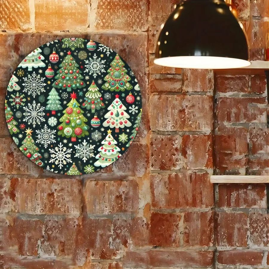 Rundes Metallblechschild Potdemiel mit Weihnachtsbaum- und Schneeflockenmuster in Multicolor, Durchmesser: 20 cm - Bild 5