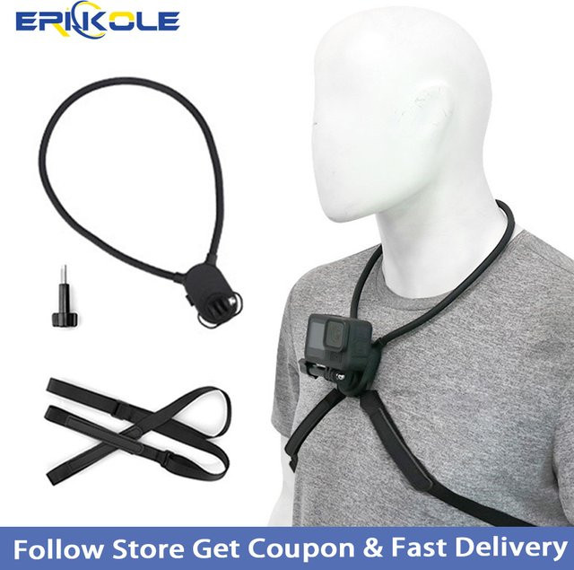 ERIKOLE Action Kamera Neck Mount mit Quick Release Brusthalterung in Schwarz für GoPro Hero, Insta360 und DJI OSMO Action sowie Smartphone - Bild 1
