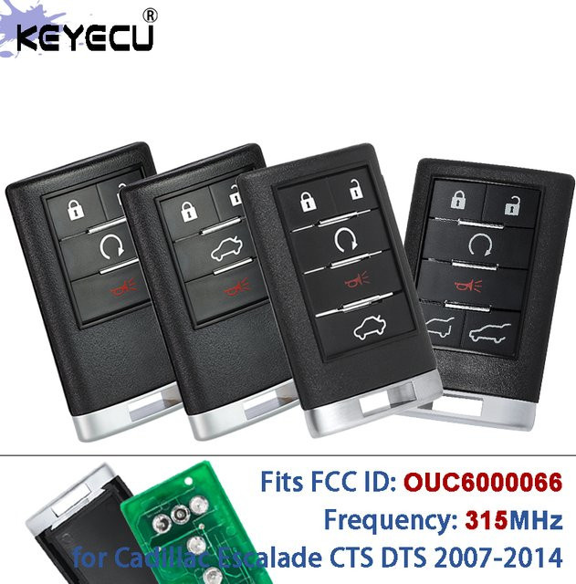 KEYECU Smart Remote Autoschlüsselanhänger für Cadillac CTS DTS STS SRX Escalade ESV EXT 2007–2014, 315 MHz, FCC ID: OUC6000066, Schwarz - Bild 1