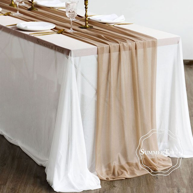 Transparenter Tischläufer von SUMMERTREE in Hellbraun und Khaki für Hochzeiten und Partys, Länge: 180 cm - Bild 1