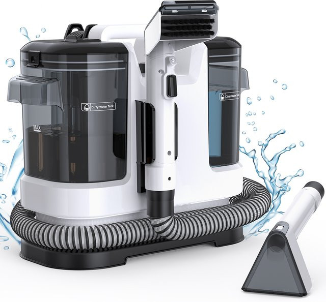 Lubluelu V6 Teppichreiniger mit 15 kPa Saugkraft, 1,75 l Doppeltanks für Tiefenreinigung von Sofa, Matratze und Autositzen, Schwarz-Weiß - Bild 1