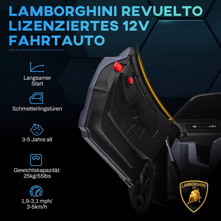 AIYAPLAY Kinder Elektroauto Lamborghini Revuelto Grau mit Licht und Sound für 3-5 Jahre - Bild 3