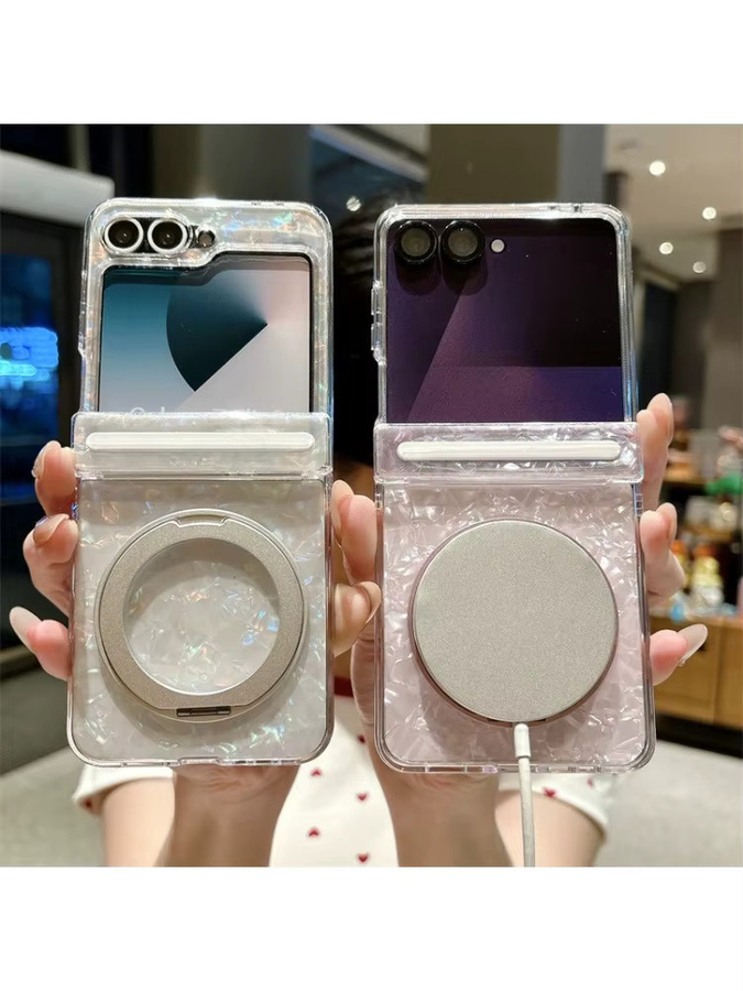 Magnetische Handyhülle mit Muschelstruktur und 360 Grad Drehbarer Halterung für Samsung Galaxy Z Flip 7 6 5 Z Flip7 FE, Transparent, Stoßfeste Abdeckung - Bild 5