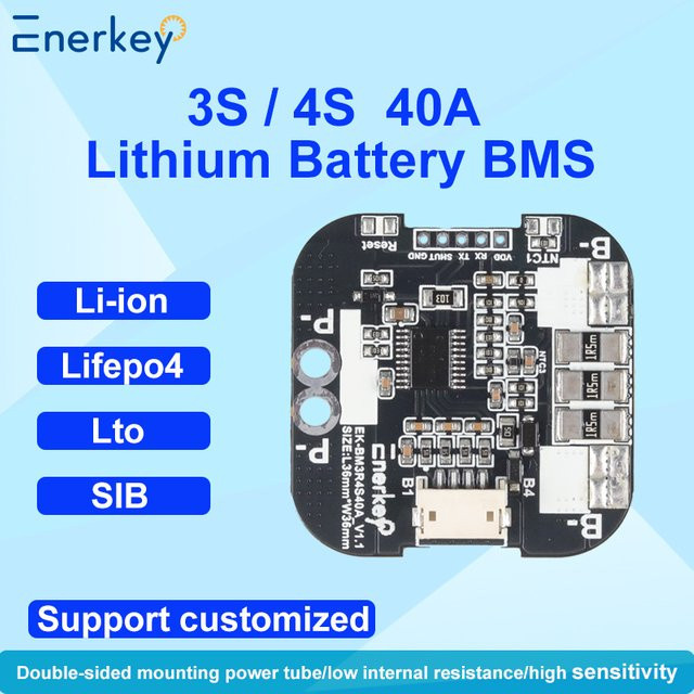 Enerkey BMS Lithium-Batterie-Ladegerät-Schutzplatine für Li-Ion, LiFePO4, LTO und SIB, 12 V 3S 4S 40 A, Schwarz - Bild 1