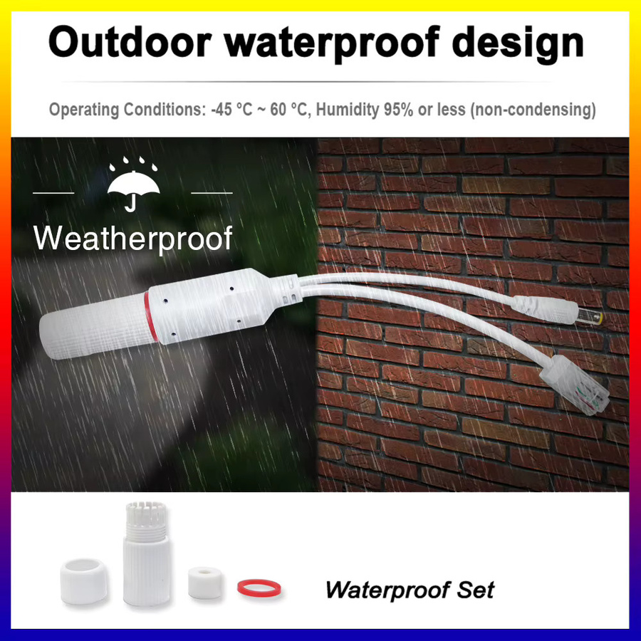 SNQP 48V zu 12V PoE Splitter Wasserdichtes Video- und Stromadapterkabel in Weiß für IP-Kameras und Netzwerk-APs - Bild 2