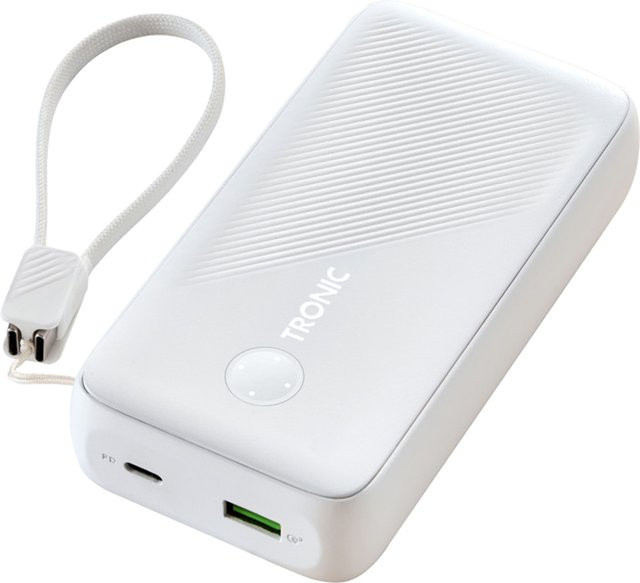 TRONIC Powerbank mit 20000 mAh und abnehmbaren USB-C sowie USB-A Kabeln in Weiß - Bild 1