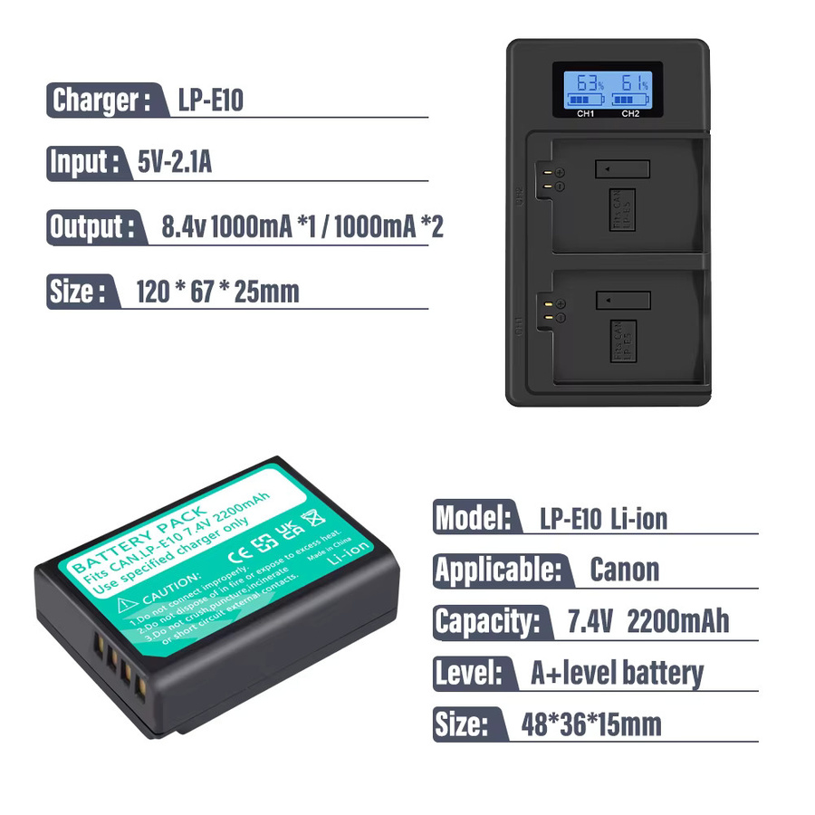 Canon LP-E10 wiederaufladbare Akkus mit LCD USB Dual Ladegerät in Schwarz für Canon EOS Kameras - Bild 7
