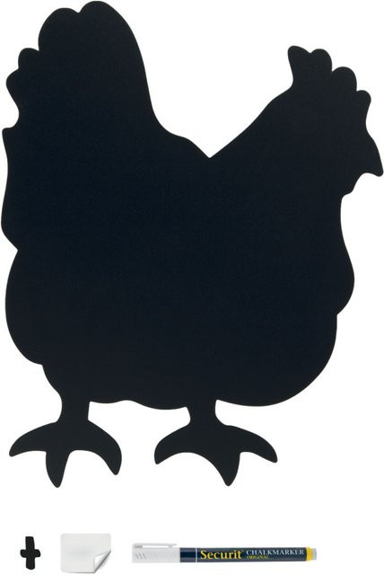 Securit Wandtafel Silhouette Huhn in Schwarz inklusive Kreidestift und Klett-Kit zur Wandbefestigung, B: 30 cm, H: 37,5 cm - Bild 1