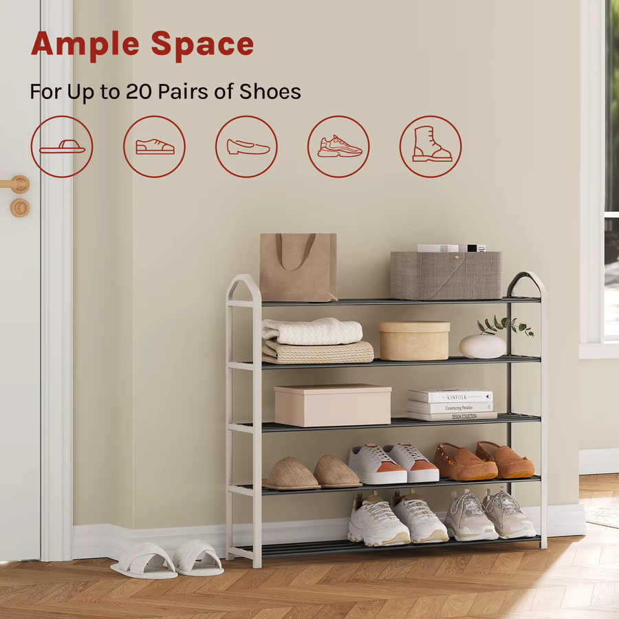 WOLTU Schuhschrank aus Metall mit 4/5 Ebenen in Beige, moderner Schuh-Organizer für Flur und Schlafzimmer - Bild 3
