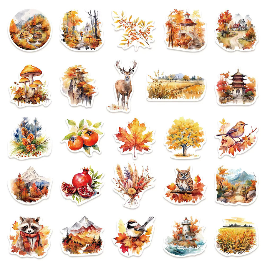 50-teiliges Set wasserfeste Herbsternte-Aufkleber in Multicolor für DIY-Dekoration von Notizbüchern, Laptops und Tagebüchern von BulingBulingStickers Store - Bild 2