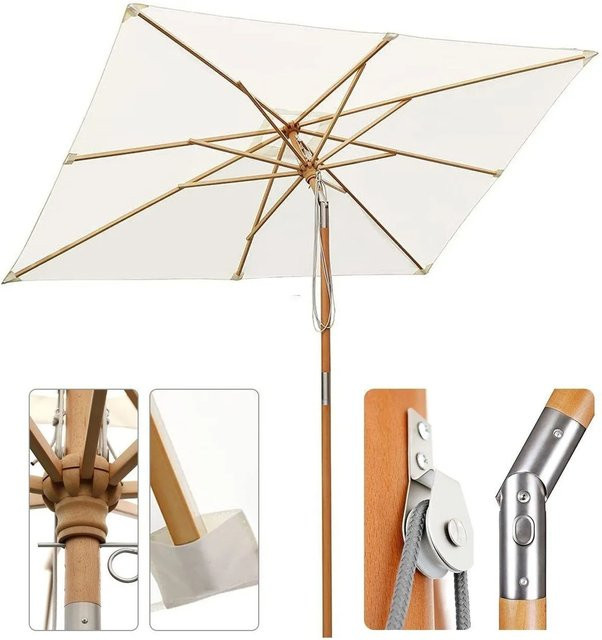Sekey Marktschirm aus Massivholz in Creme mit UPF50+ Sonnenschutz, B/T: 200 x 300 cm - Bild 1