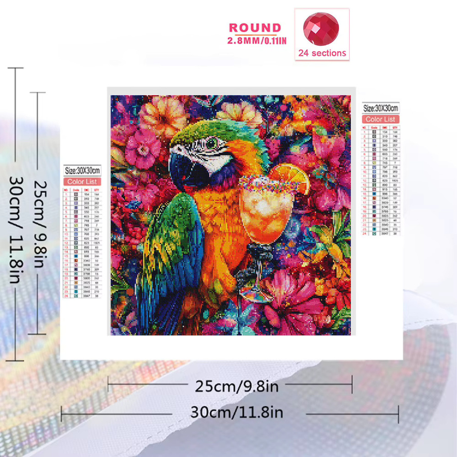 Evershine 5D Diamant-Malerei Papagei und Blumen als Strass-Mosaik in Multicolour zur Heimdekoration - Bild 2