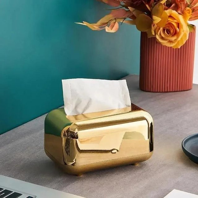 Luxuriöse Taschentuchbox aus Metall von Yiran Furniture im modernen Retro-Stil, Farben: Gold oder Silber - Bild 1