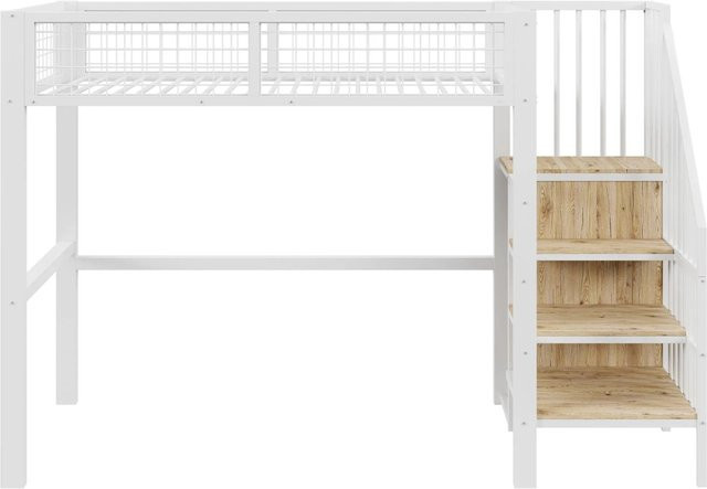 Merax Hochbett für Kinder mit Kleiderschrank und Treppe, Weiß/Schwarz, B/T/H: 255 x 90 x 200 cm - Bild 1