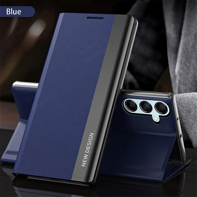 Leder Flip Case für Samsung Galaxy A55 A54 A35 A34 A25 A16 A15 A14 A13 A73 A53 A33 A52 A56 A36 A26 5G in Blau - Bild 1
