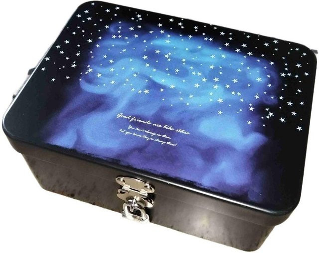 Meiluo Desktop-Aufbewahrungskoffer aus Metall mit Schlossschlüssel in Blau, B/T/H: 17,5 x 13,0 x 7,5 cm - Bild 1