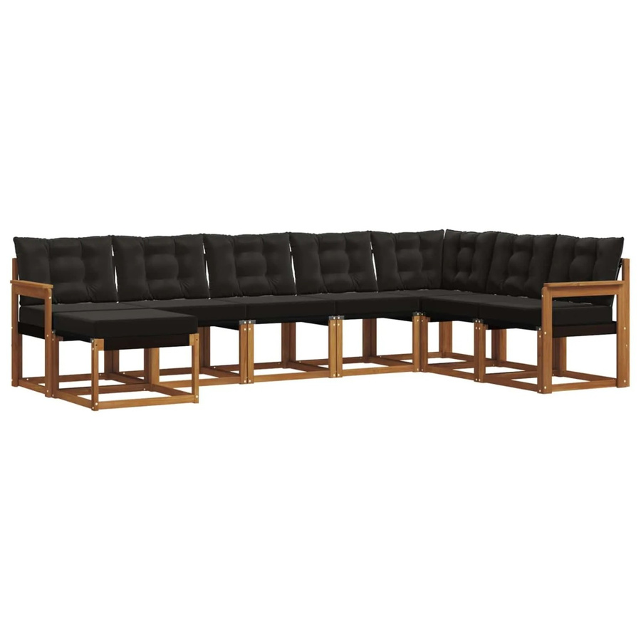 vidaXL Outdoor-Sofagarnitur 8-teilig L-Form aus Akazienholz und Textilene in Natur und Schwarz mit UV-beständigen Kissen - Bild 2
