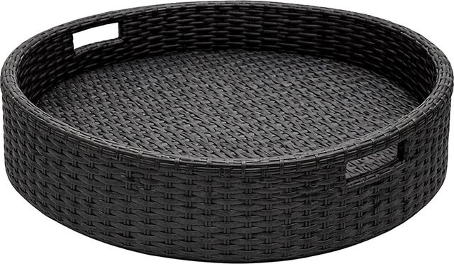 Relaxdays Schwimmtablett aus Aluminium und Rattan in Schwarz, B/T/H: 80 x 60 x 20 cm - Bild 1