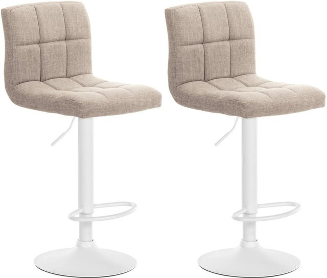 DELUKE Barhocker MADRID 2er Set, Barstühle mit Lehne aus Stoff und Metall, Creme Weiß/Beige, 360 Grad drehbar - Bild 1