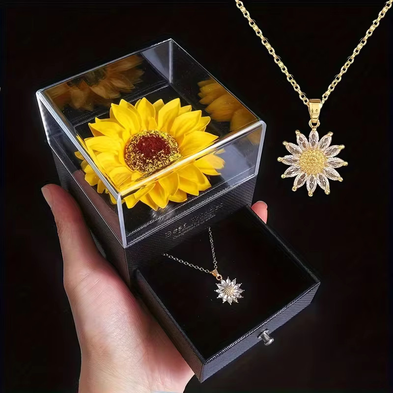 Sonnenblumen-Anhänger-Halskette, Goldfarben - Bild 3