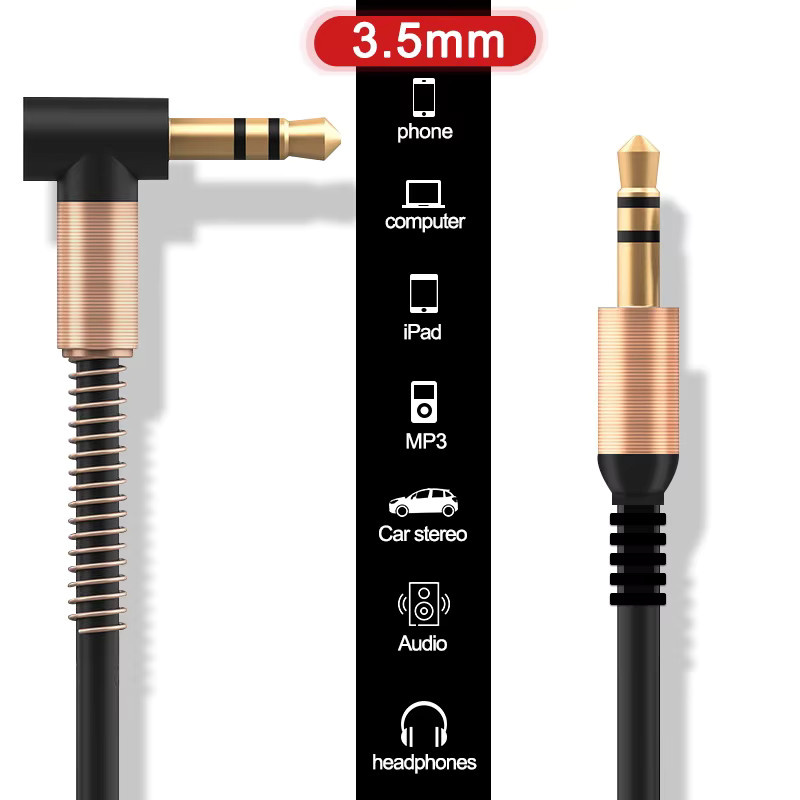 NNBILI 3,5 mm AUX-Audiokabel mit vergoldeten Klinkensteckern für Kopfhörer und Lautsprecher in Gold, Rot oder Schwarz - Bild 2