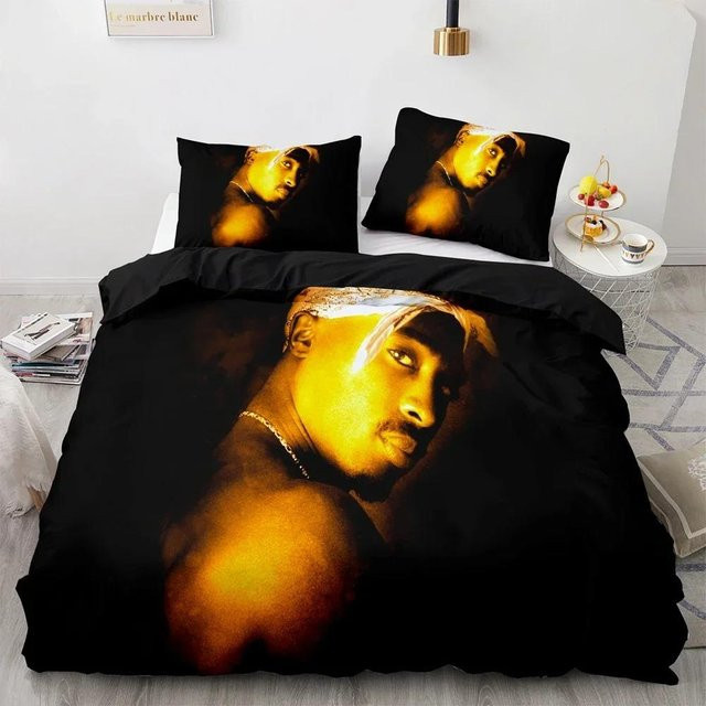 Bettwäsche-Set Tupac Amaru Shakur 3D Design mit Bettbezug und Kissenbezug, Farbe Schwarz, B/T: 200 x 200 cm - Bild 1