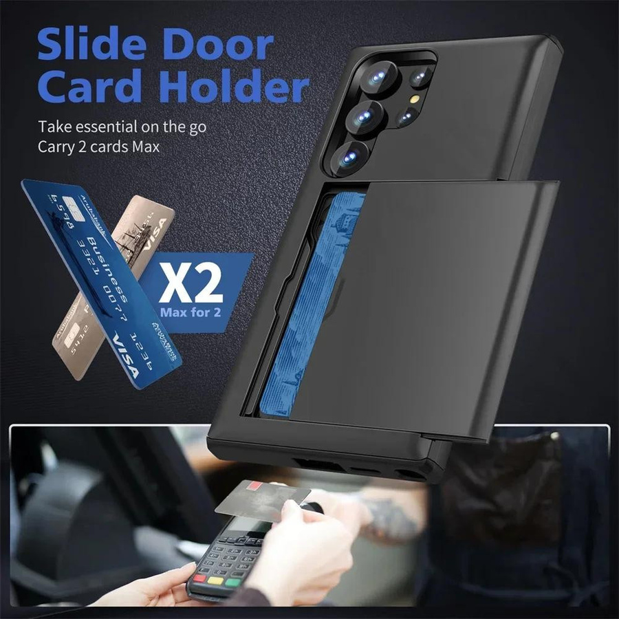 Schlanke Dual-Layer Heavy Protector Hülle mit verstecktem Kartenfach für Samsung Galaxy S26 S25 S24 S23 S22 S21 Ultra Plus FE A55 in Schwarz - Bild 2