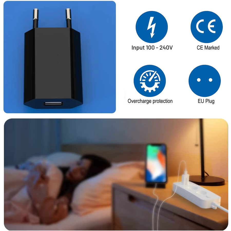 TAQKRED Universal USB Wandladegerät 5W mit EU-Stecker in Schwarz für iPhone und Smartphones - Bild 4