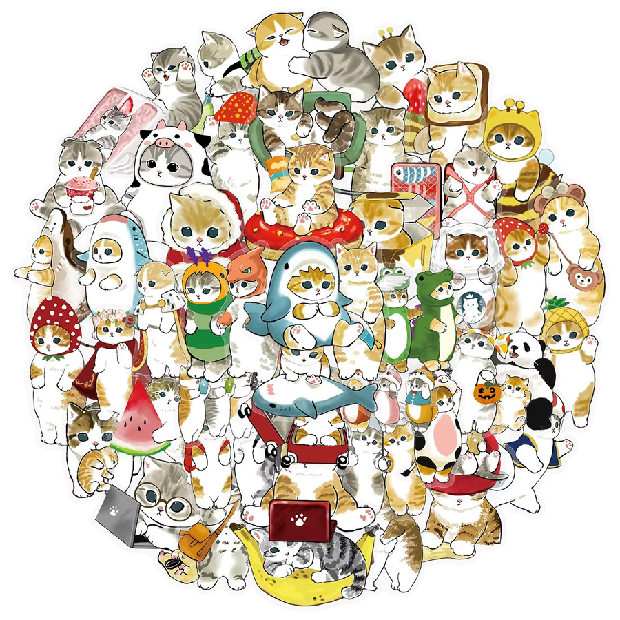 MRJIAANGSON Mofusand Kawaii Katzen Graffiti Aufkleber, 50-teiliges Set, transparent, multicolour - Bild 2