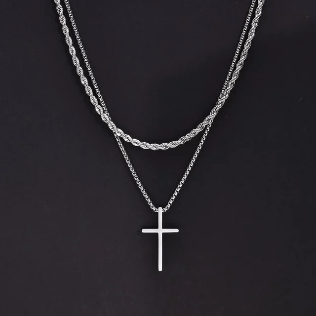 DAIPAN Halskette mit Kreuz Anhänger, Edelstahl, Silber, Unisex - Bild 1
