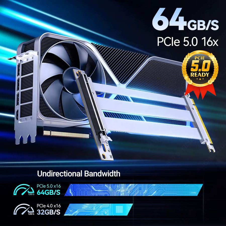 JEYI PCIe 5.0 x16 Riser-Kabel in Schwarz als flexibles Hochgeschwindigkeits-Verlängerungskabel für Grafikkarten wie RTX 5090 und RTX 5080 - Bild 2
