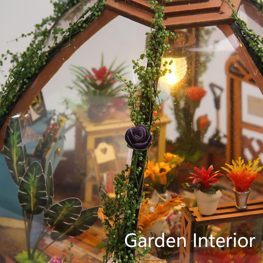 TOMTOP JMS Sternenblumen-Grünhaus DIY-Miniatur-Puppenhaus-Set aus Holz bunt mit LED-Licht - Bild 5