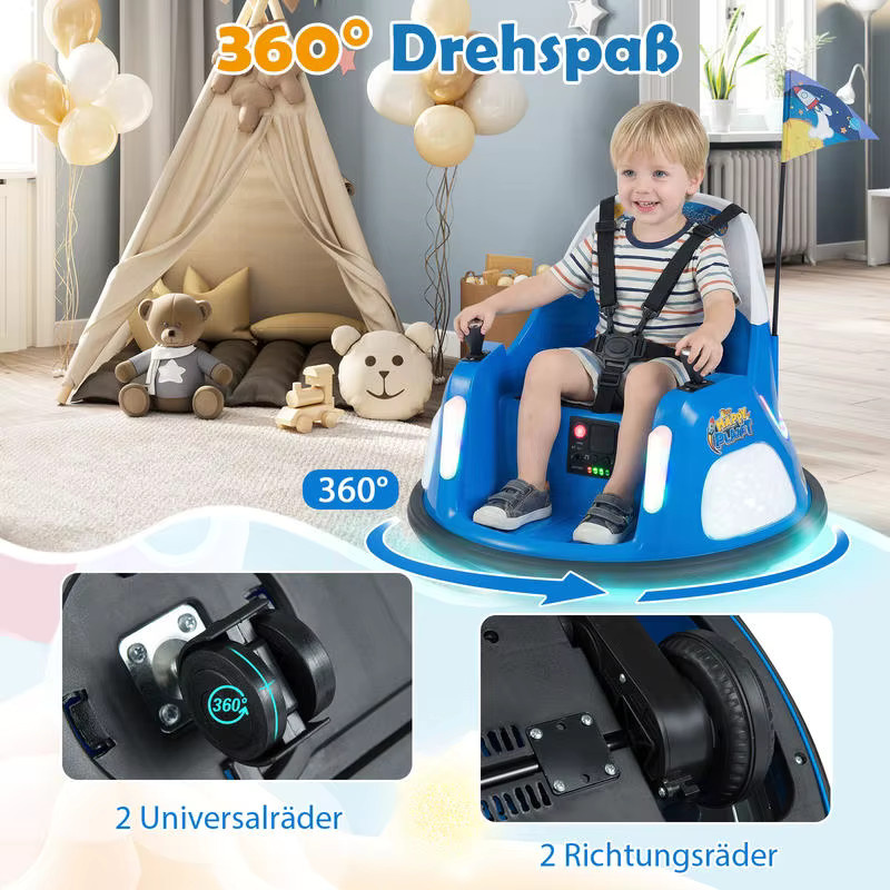 12V Kinder-Elektro-Bumper-Car, batteriebetriebenes Fahrzeug, mit Blinklichtern und Fernbedienung, Blau, ab 1,5 Jahre - Bild 4