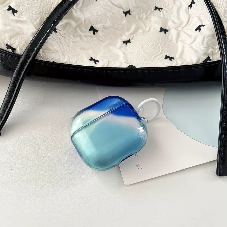 Glänzende Stoßfeste Schutzhülle für Apple AirPods 1 2 3 4 Pro 2 Pro 3 in Orange-Blau Farbblock Farbverlauf mit Haken - Bild 4