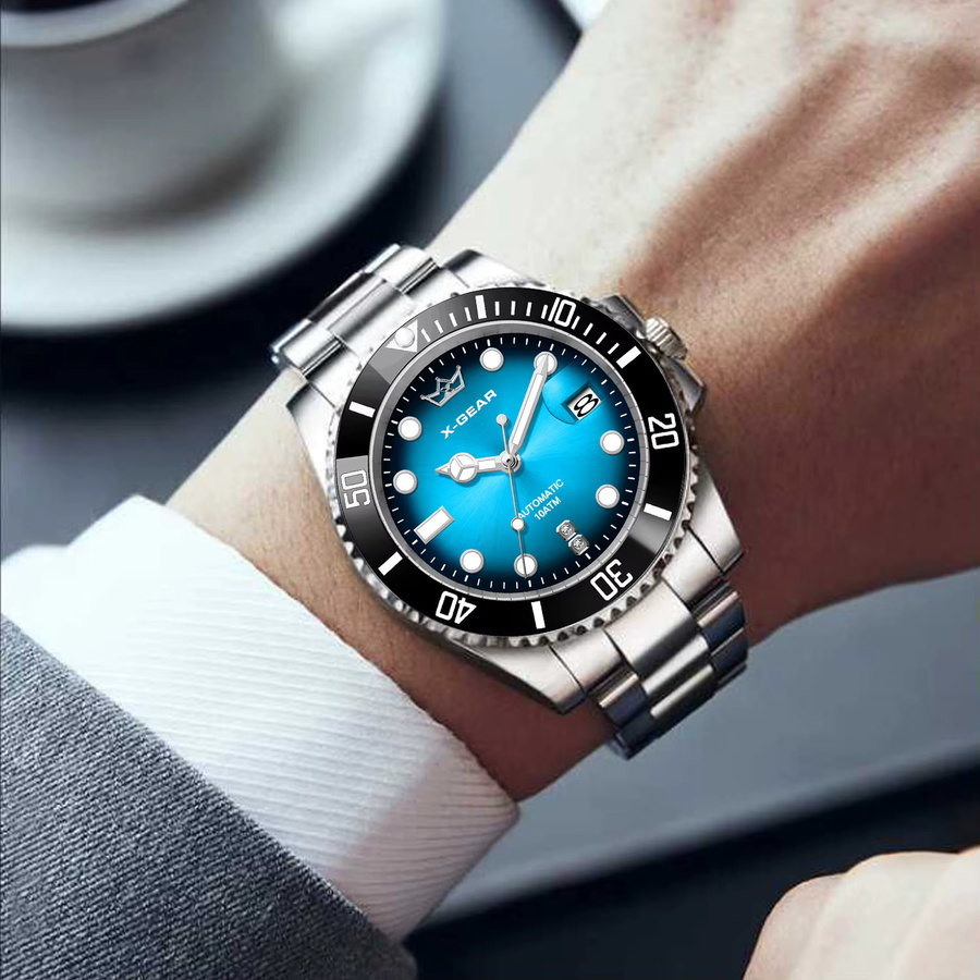 X-GEAR Taucheruhr, Automatik, Edelstahl, Keramiklünette, Blau, Unisex - Bild 2