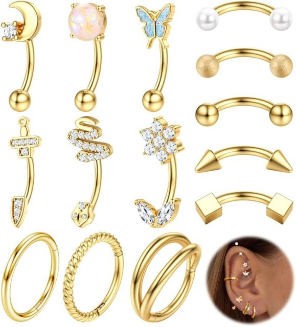 Florideco Piercing, Edelstahl, Gold, Damen - Bild 1