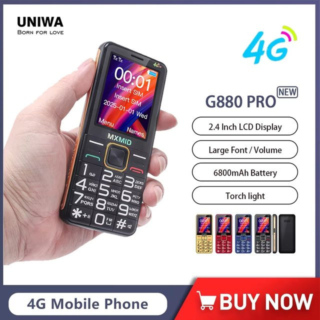 UNIWA MXMID G880 PRO 4G-Funktionstelefon mit 2,4-Zoll-LCD-Display, 6800 mAh Akku und russischer Tastatur in Schwarz - Bild 1