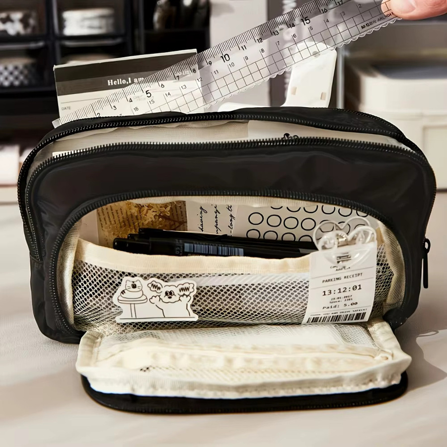 BUNKI Federmäppchen aus Polyester mit großem Fassungsvermögen als Mehrzweck-Schreibwarenbox und Make-up-Aufbewahrungstasche in Grün oder Schwarz - Bild 3