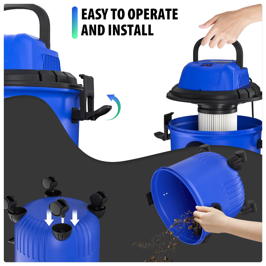 DayPlus Industriestaubsauger Hoover Nass- und Trockensauger in Blau mit 4800 W Leistung, 16 kPa Saugkraft, 15 Liter Fassungsvermögen und 4 Lenkrollen - Bild 4
