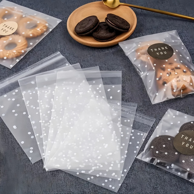 100 Stück transparente Zellophanbeutel aus Kunststoff mit Punktmuster, selbstklebende Beutel für Süßigkeiten und DIY-Geschenkverpackungen - Bild 1