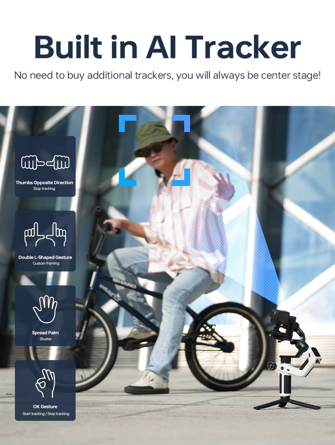FeiyuTech SCORP Mini 2 3-Achsen-Stabilisator für spiegellose Kameras, Action-Kameras und Smartphones mit AI-Tracking in Schwarz oder Weiß - Bild 4
