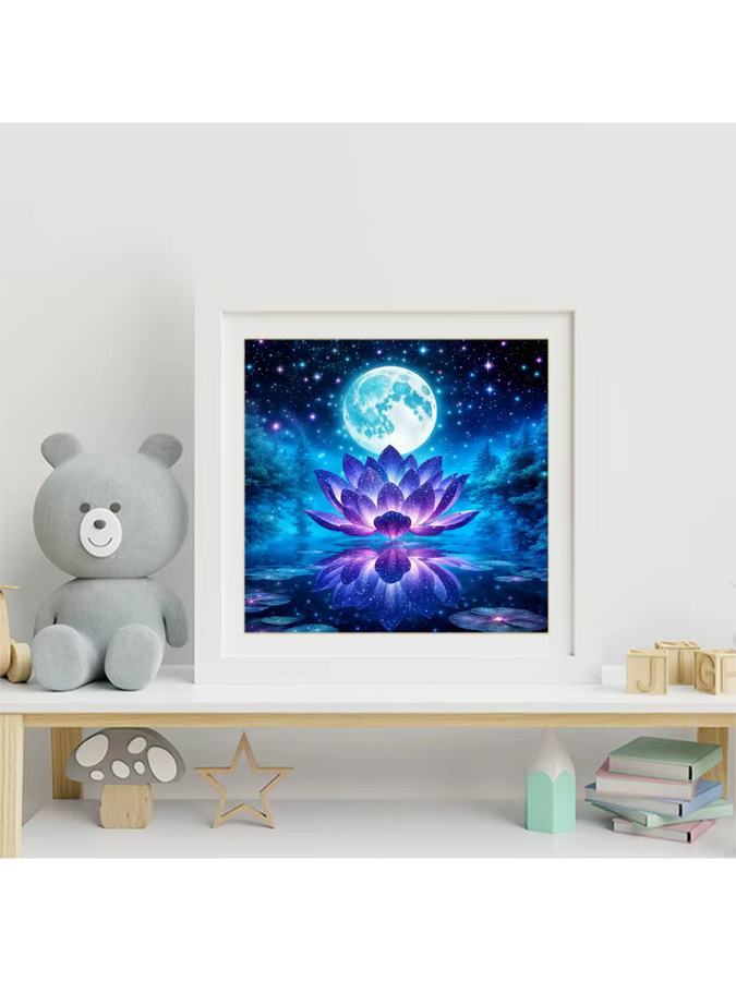 EverShine DIY-Diamantgemälde Lotus und Mond Landschaft als 5D-Stickerei Mosaik in Multicolour, B/T: 20 x 20 cm - Bild 3