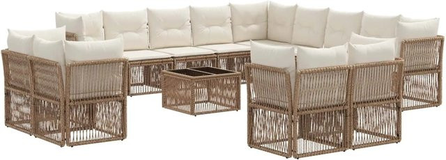 vidaXL Gartensofa-Set 14-tlg. in U-Form aus Poly-Rattan in Beige mit Polsterung und Kissen - Bild 1