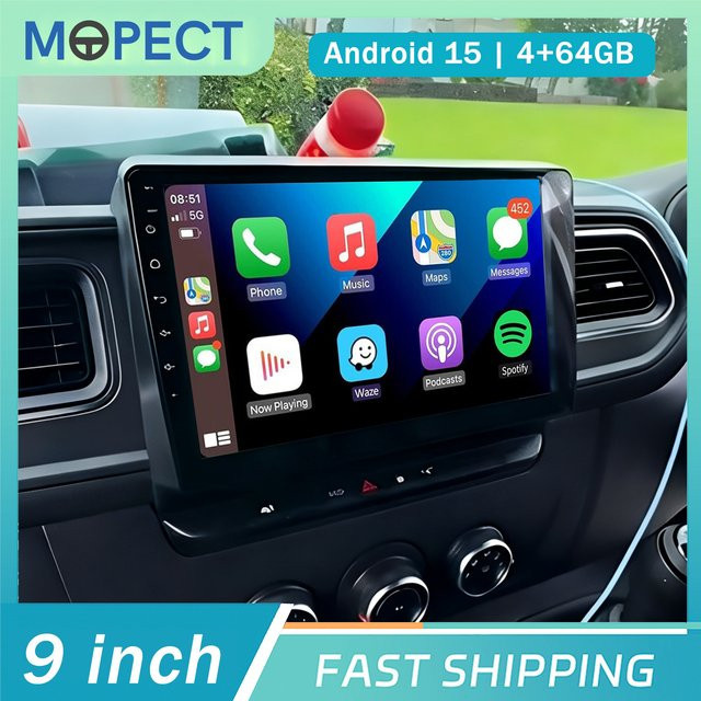MOPECT Android 15 Autoradio mit Navigation, CarPlay und Videoplayer für Renault Master 2019 bis 2022, Schwarz - Bild 1