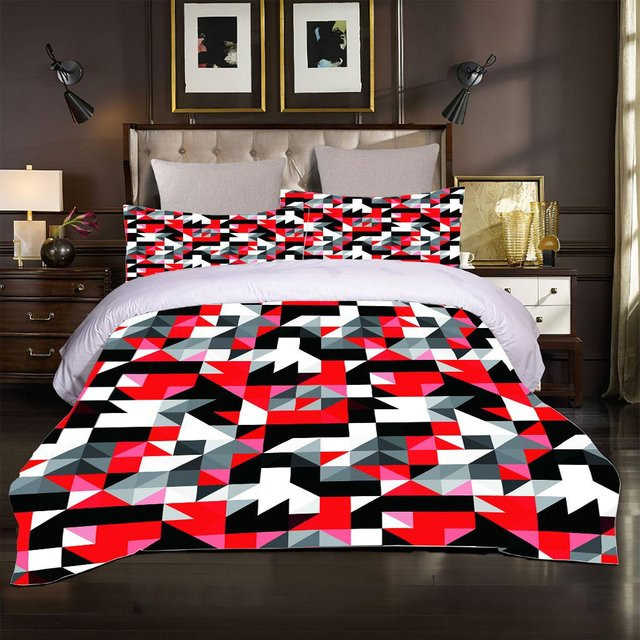 Bettwäsche Kollektion mit 3D Kunst Geometrischen Mustern in Rot, Polyester-Mikrofaser Deckenbezug mit Reißverschluss, Breite: 90 cm, Länge: 190 cm - Bild 1