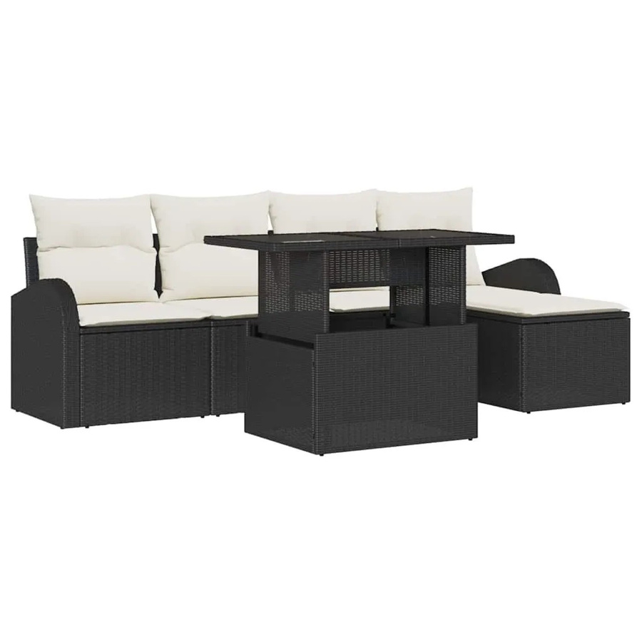 vidaXL Garten-Sofa-Set aus Polyrattan in Schwarz mit 6 Teilen und Kissen - Bild 2