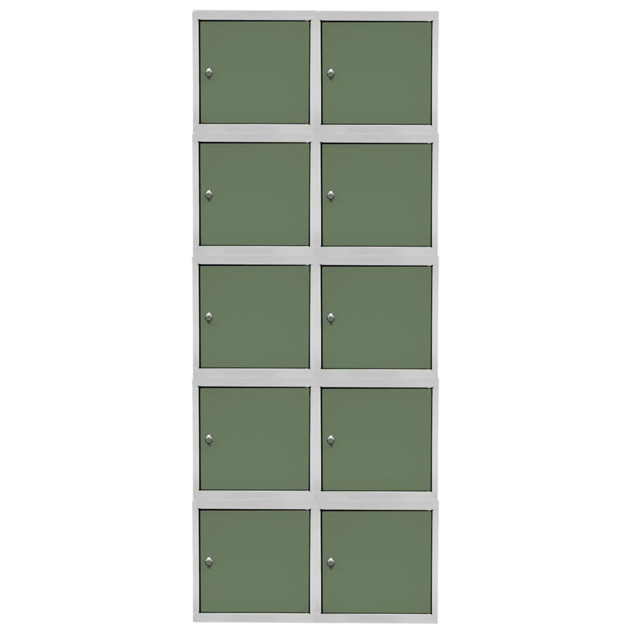 PROREGAL Blocky Schließfachwürfel Set aus 10 Stück mit Drehriegelschloss für Vorhängeschlösser, Farbe: Lichtgrau/Grün, B/T/H: 40 x 40 x 40 cm - Bild 2