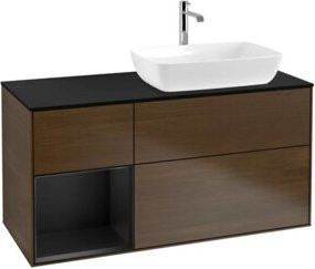 V&B Waschtischunterschrank Finion in Walnussveneer mit lackiertem Regal, Breite: 120 cm, Tiefe: 50,1 cm, Höhe: 50,1 cm - Bild 1